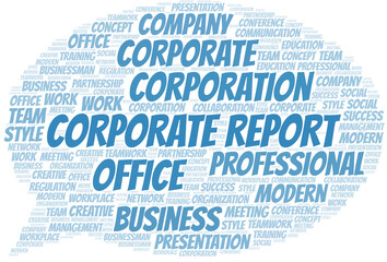 Corporate Report vector word cloud, made with text only.