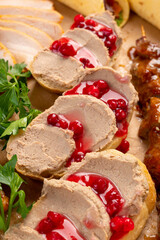 toast with pate and lingonberry sauce. Catering box. Delivery of snacks.