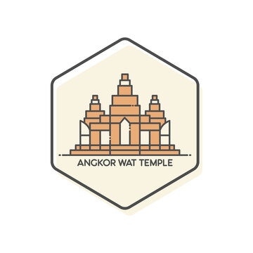 recommend clip art: Angkor Wat Temple - Krong Siem Reap, Cambodia Lineal Color Icon. Landmark Buildings Icon Vector Illustration Concept.