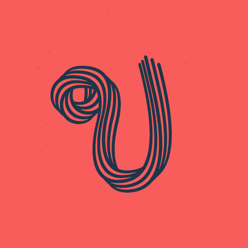 U letter logo made of five parallel lines with noise texture. Impossible shape style.