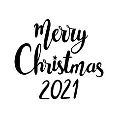 Obraz premium Merry christmas hand drawn lettering. Vector illustration, isolated on white