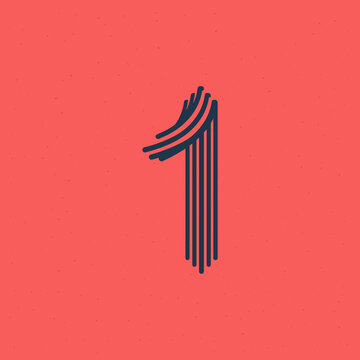 Number one logo made of five parallel lines with noise texture.