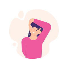 illustration of a woman tilting his head with his hands to stretch his neck and shoulder muscles or upper trapezius muscles. movement physiotherapy or gymnastics. maintain muscle flexibility. flat art