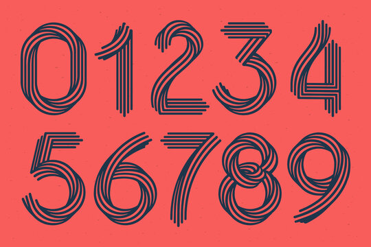 Numbers set made of five parallel lines with noise texture.