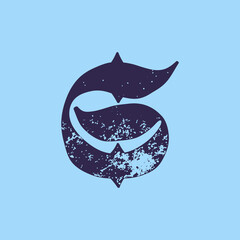 Number six calligraphy logo in horror style with grunge texture.