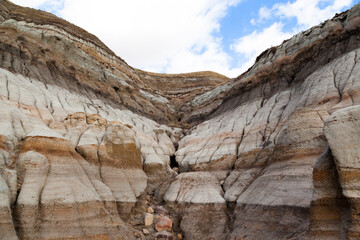 Drumheller badlands at the Dinosaur Provincial Park in Alberta, where rich deposits of fossils and dinosaur bones have been found. The park is now an UNESCO World Heritage Site.