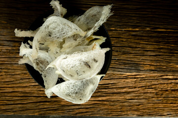 Topview swallow's nest on the wood floor close up