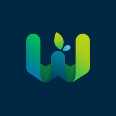 W letter green gradient eco logo.