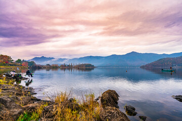 Kawaguchi lake at sunrise. Japan 