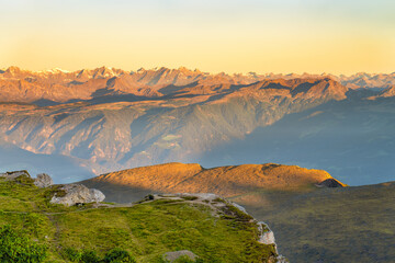 Furchetta mountain peak at sunrise seen from Seceda. South Tyrol. Dolomites. Italy 