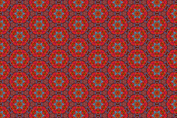 Abstract geometric pattern ilustration. Repeating  background in orange floral pattern.