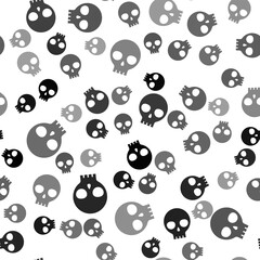 Black Human skull icon isolated seamless pattern on white background.  Vector.