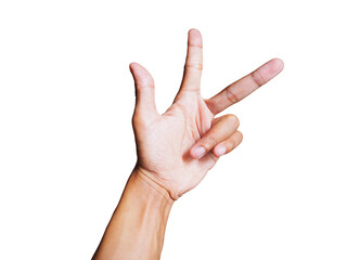 Young man hand showing gesture isolated on white background. clipping path for design