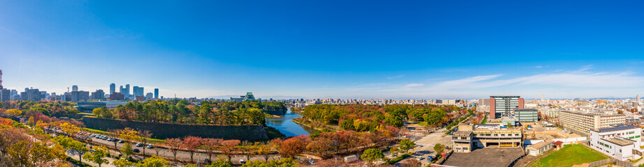 Aerial view of Nagoya city with Nagoya castle, Japan