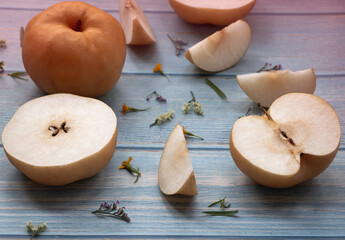 Korean pear put on background