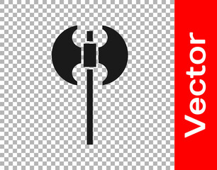 Black Medieval axe icon isolated on transparent background. Battle axe, executioner axe. Medieval weapon.  Vector.
