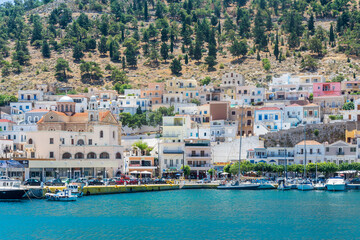 Kalymnos harbour view from sea. Kalymnos Island is populer tourist destination in Greece. 