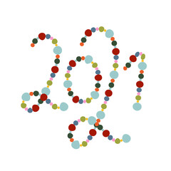 Happy New Year 2021 card. Vector illustration of colored garland confetti calligraphic numbers 2021. Festive poster, banner design. Composition for holidays flyer, greetings and  christmas invitations