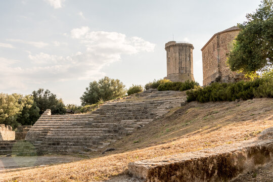 Torre di Velia (Tower of Velia) Normans building and the Greek teather of the city of Velia in the Campanian town of Ascea, Italy, Cilento
