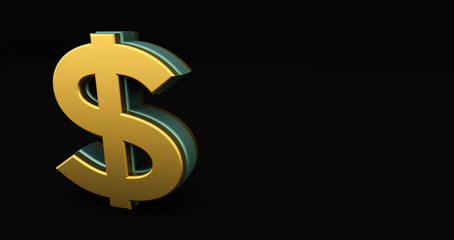 3D render of dollar Sign isolated on black background.
