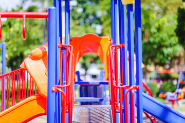 A children playground, a slider located on the floor.selective focus.