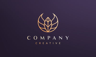 Abstract leaf circle logo concept with modern and luxury style
