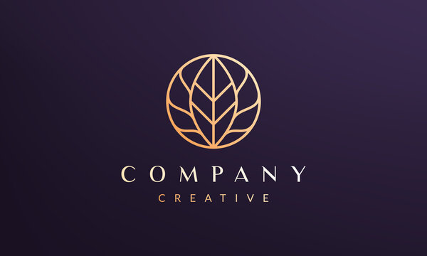Abstract leaf circle logo concept with modern and luxury style