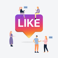 Fototapeta na wymiar Instagram Like Notification with Group of People. Teamwork Communication. Social Media Element. Vector Illustration. Vector illustration