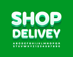 Vector modern logo Shop Delivery. 3D White Font. Creative Alphabet Letters and Numbers set