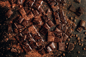 top view of chocolate on dark background