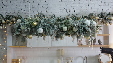 New Year's interior, Christmas wreath, New Year's kitchen