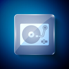 White Vinyl player with a vinyl disk icon isolated on blue background. Square glass panels. Vector.