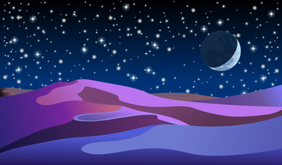 Obraz na płótnie Canvas Desert night. Vector starry night on the desert. Night landscape. Background. Vector illustration.