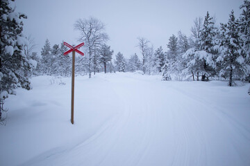 Snowy crossing in Lannavaara, Sweden (Lapland)
