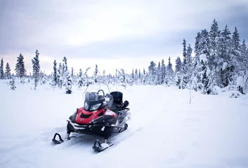 Fotobehang Snow mobile during winter in Lannavaara, Sweden (Lapland) © Bruce
