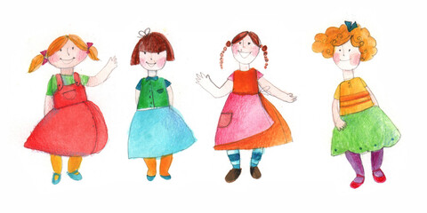 illustration of cheerful children in colorful clothes