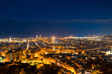 Fototapeta na wymiar Aerial view of Barcelona city centre at night. Spain