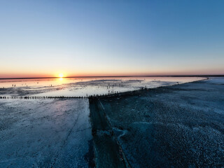 Pink salt lake top view