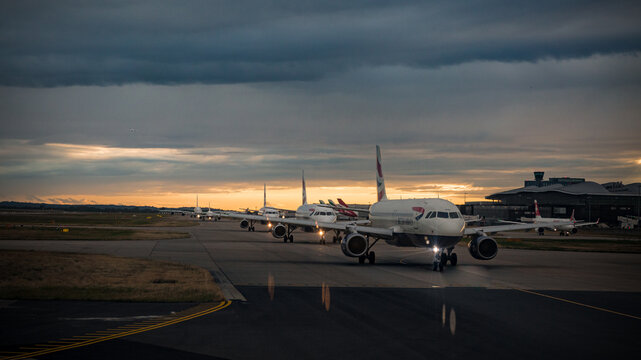 Heathrow, UK: Airplanes On The Runway