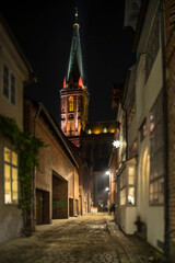Illuminated street in medieval Lueneburg.