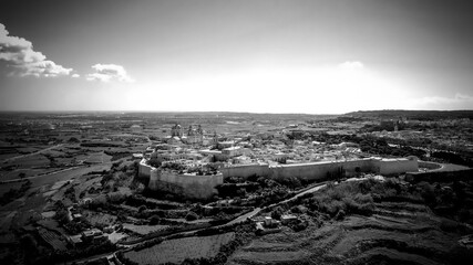 The medieval village of Mdina - the former capital of Malta from above - aerial photography