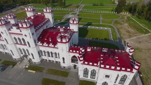 Kosava, Belarus. Aerial view of Kosava Castle. Puslowski Palace Castle.