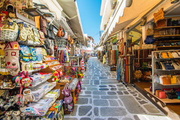 Beautiful shopping street view in Kos Island. Kos Island is a popular tourist destination in Greece. - obrazy, fototapety, plakaty