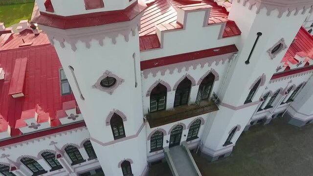 Kosava, Belarus. Aerial view of Kosava Castle. Puslowski Palace Castle.