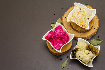 Assorted different types of sauerkraut