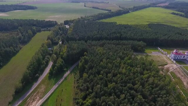 Kosava, Belarus. Aerial view of Kosava Castle. Puslowski Palace Castle.