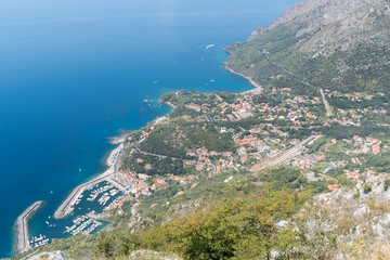 View from the San Biagio mountain with the statue of Christ the Redeemer (Cristo Redentore) on Tyrrhenian sea coast and Maratea, Basilicata, Italy