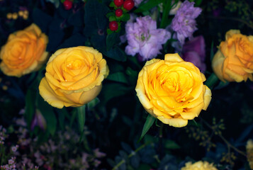 Close-up of a mixed bouquet of roses,summer flowers background.