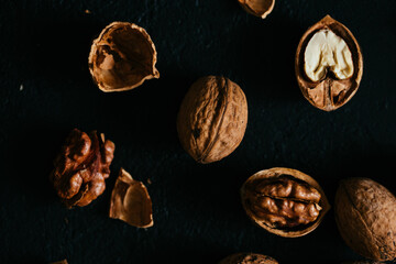 Walnuts background. Walnuts texture. Abstract walnuts heap pattern background