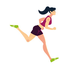 Fototapeta na wymiar running woman in sportwear, side view